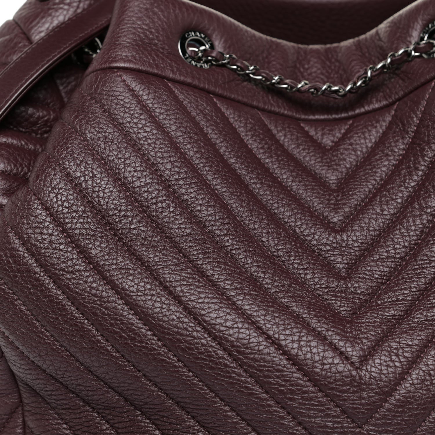 Chanel Deerskin Chevron CC Chain Bucket Drawstring Bag Burgundy 9 of 10