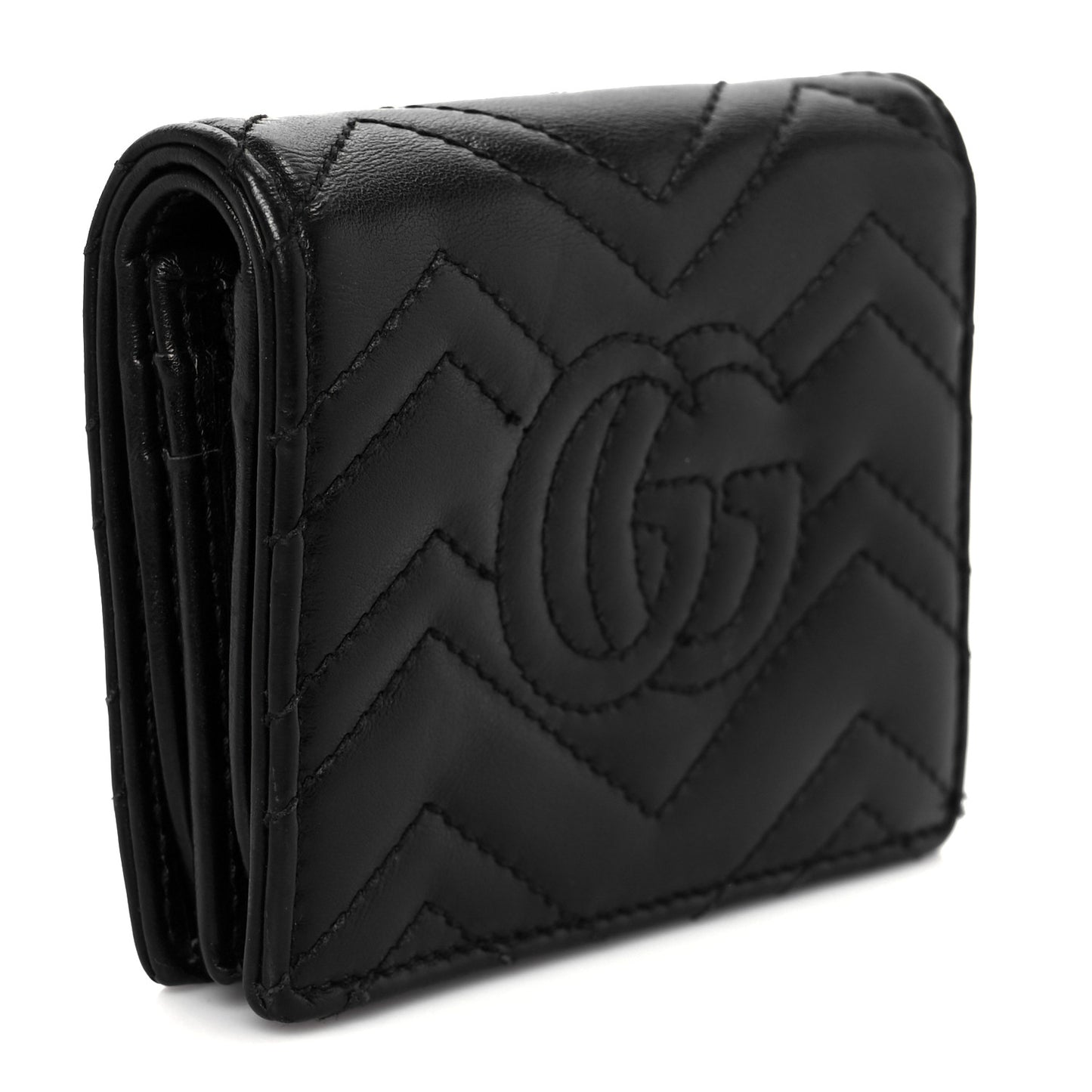 Calfskin Matelasse GG Marmont Card Case Wallet Black