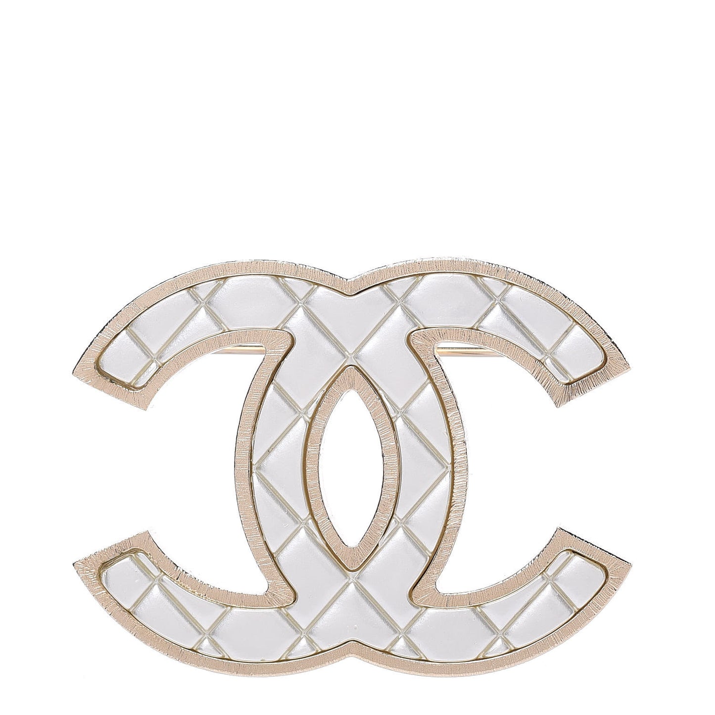 Metal Quilted CC Brooch Silver Gold