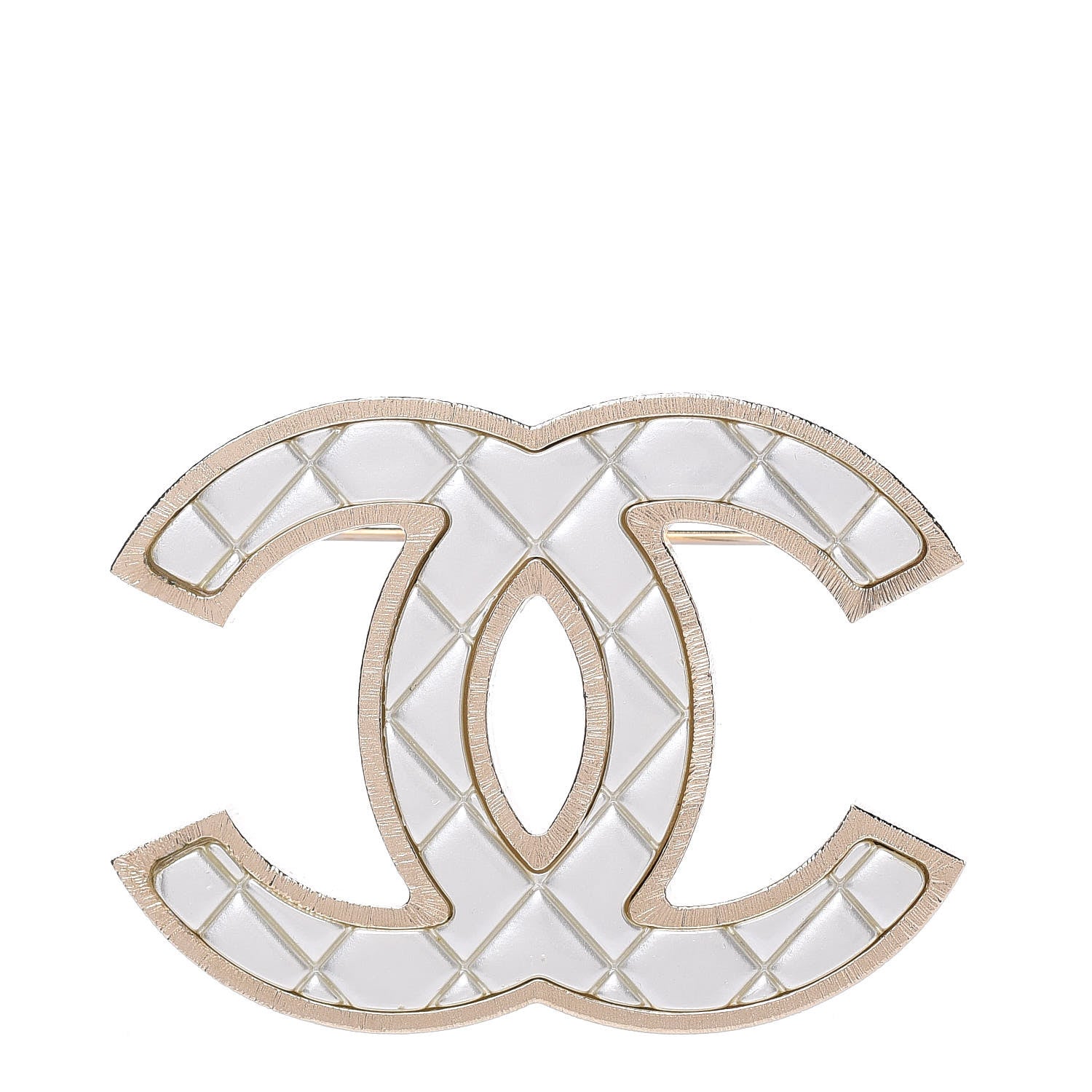 Chanel Metal Quilted CC Brooch Silver Gold 1 of 5