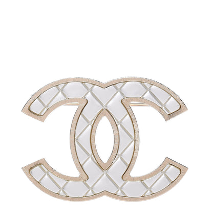 Chanel Metal Quilted CC Brooch Silver Gold 1 of 5
