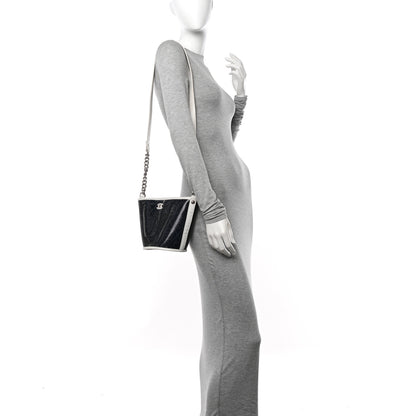 Chanel Crumpled Calfskin PVC Camellia Coco Bucket Bag Black White 2 of 13