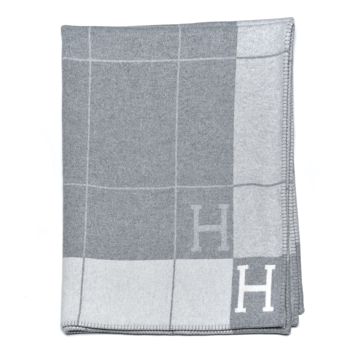 Hermes Wool Cashmere Avalon III Blanket Ecru Gris Clair 3 of 4