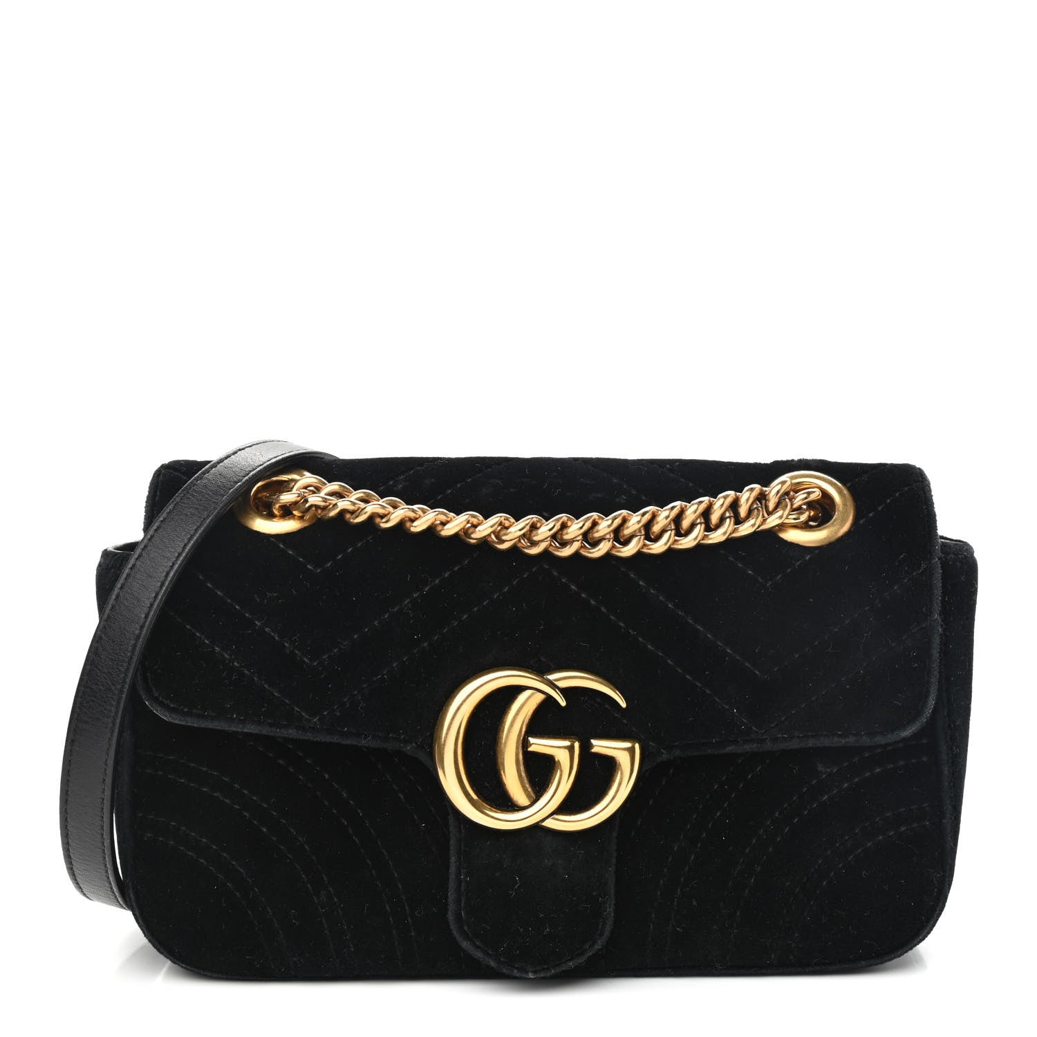 Gucci Velvet Matelasse Mini GG Marmont Shoulder Bag Black 1 of 11