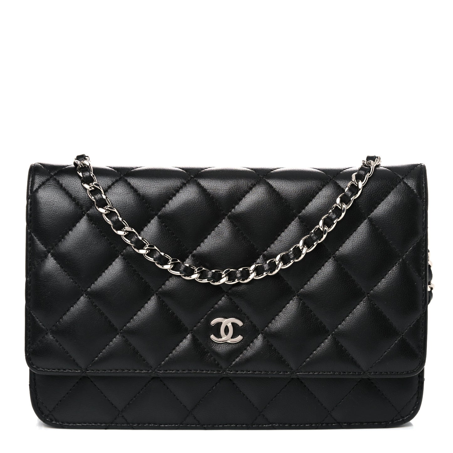 Lambskin Quilted Wallet On Chain WOC Black