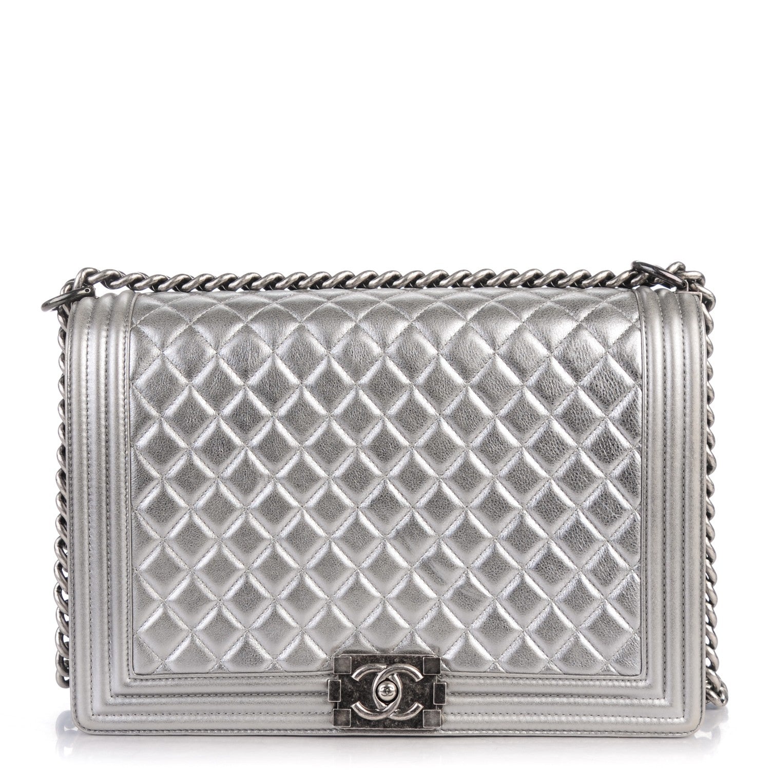 Chanel Metallic Calfskin Quilted Large Boy Flap Dark Silver 1 of 8