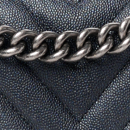 Chanel Caviar Chevron Quilted New Medium Boy Flap Dark Navy Blue 8 of 11