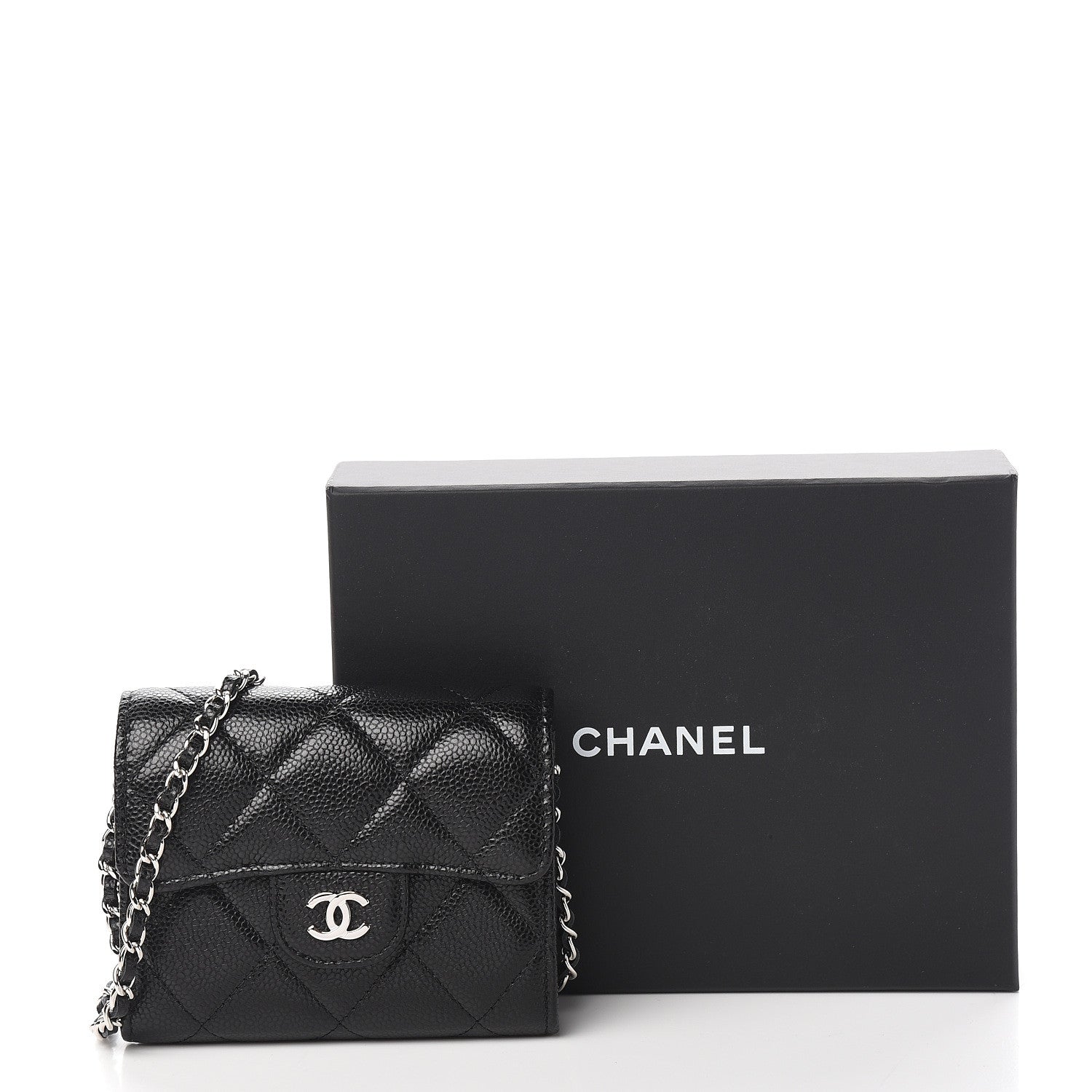 Chanel Caviar Quilted Flap Card Holder On Chain Black 10 of 10