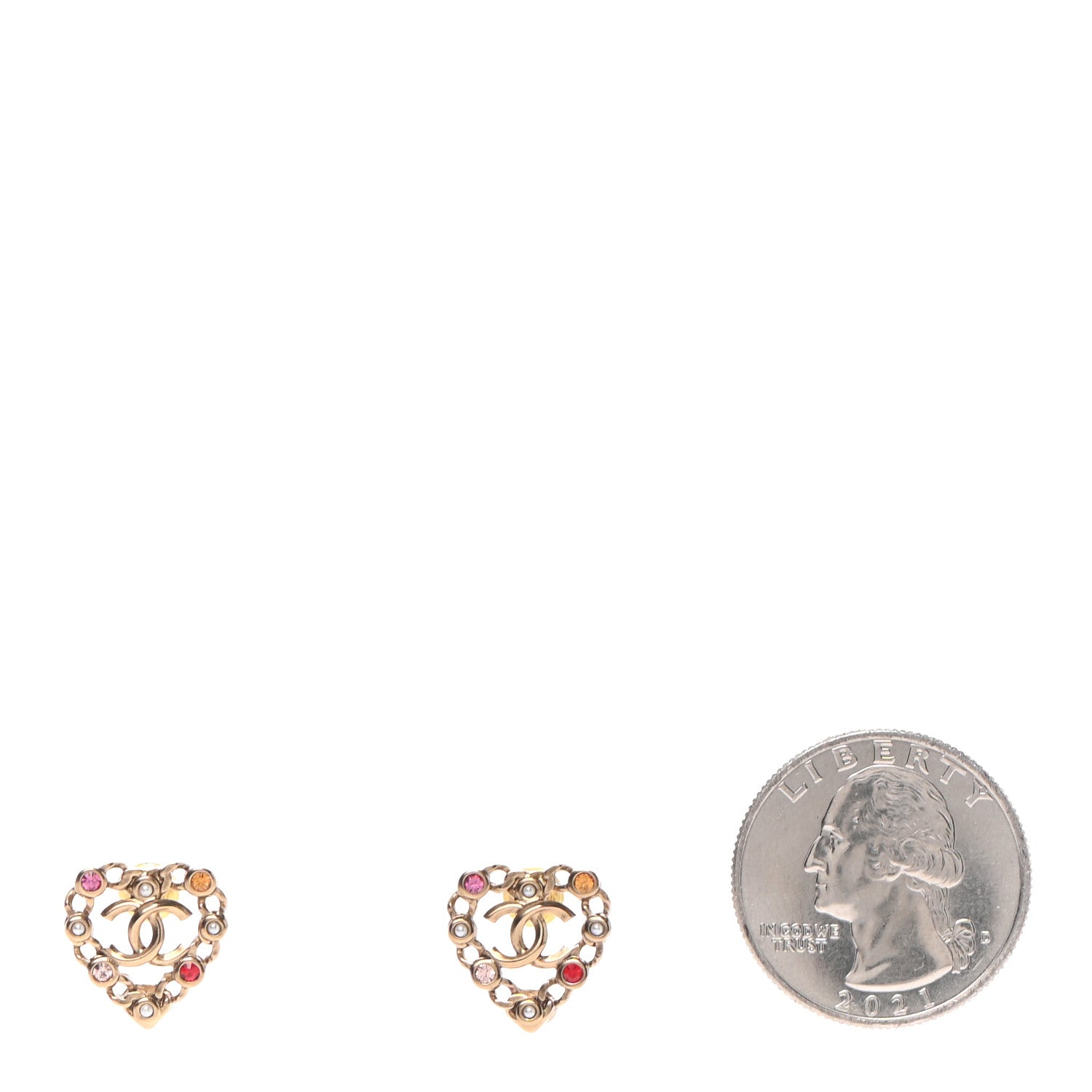 Chanel Pearl Crystal CC Heart Earrings Gold Multicolor 2 of 4