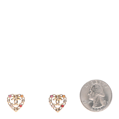 Chanel Pearl Crystal CC Heart Earrings Gold Multicolor 2 of 4