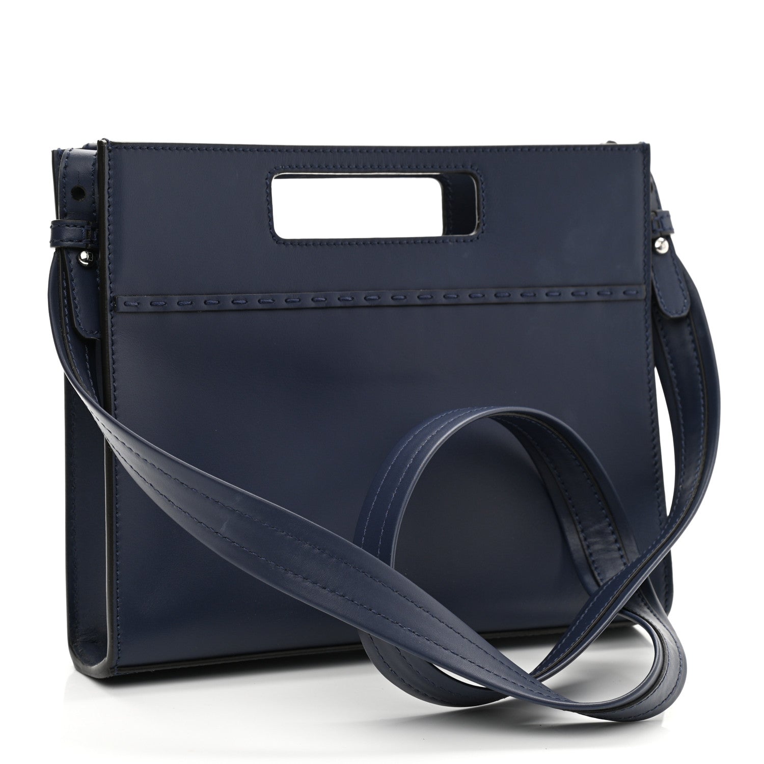 Fendi Vitello King Logo Embossed Mini East West Shopper Blueberry 3 of 11