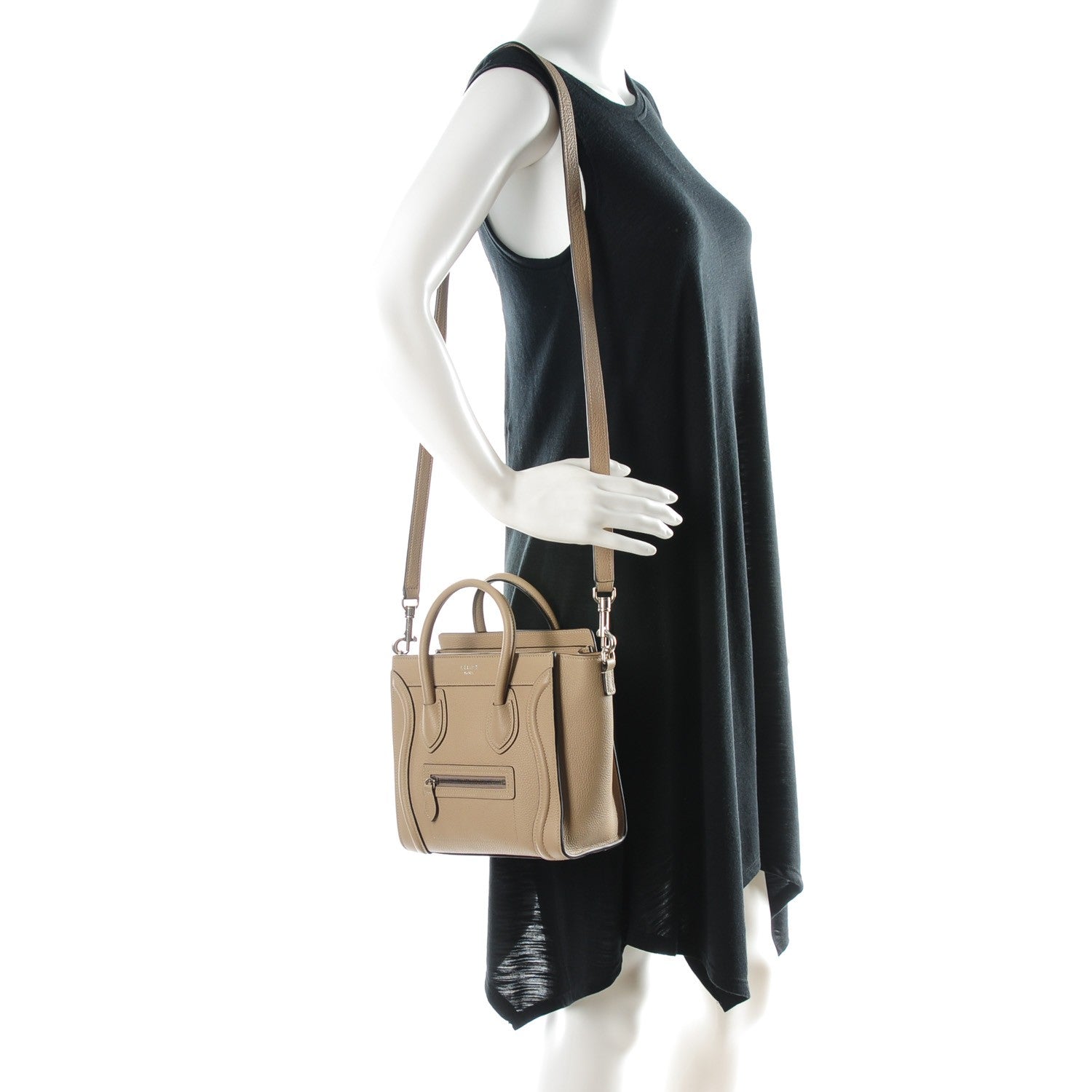 Celine Drummed Calfskin Nano Luggage Dune 2 of 8