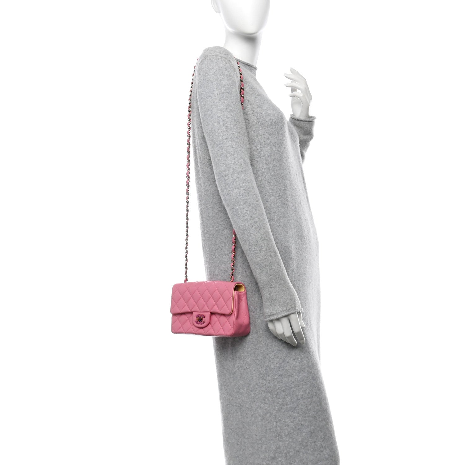 Chanel Lambskin Quilted Mini Rectangular Flap Pink Yellow 2 of 11