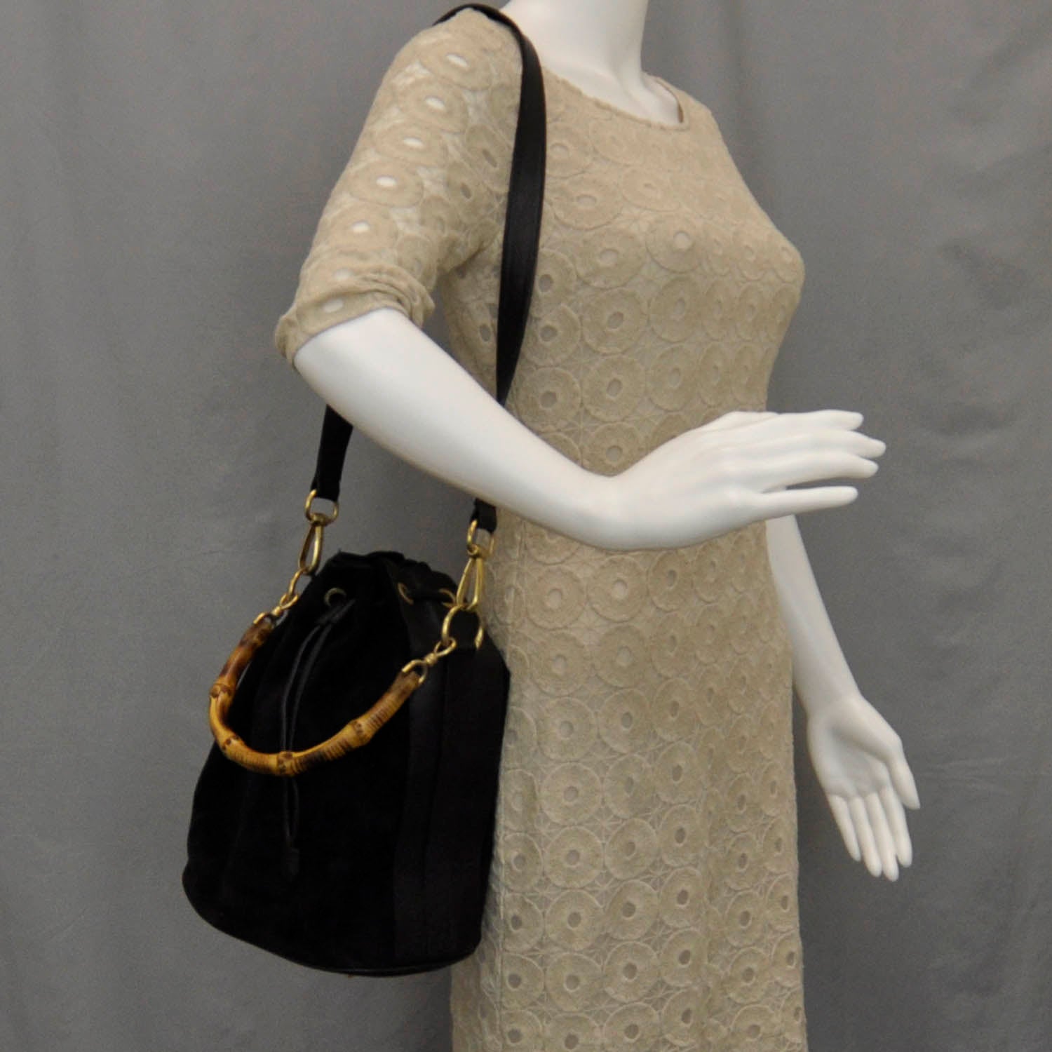 Gucci Suede Bamboo Top Handle Tote Black 2 of 8