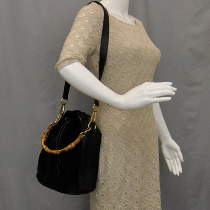 Gucci Suede Bamboo Top Handle Tote Black 2 of 8