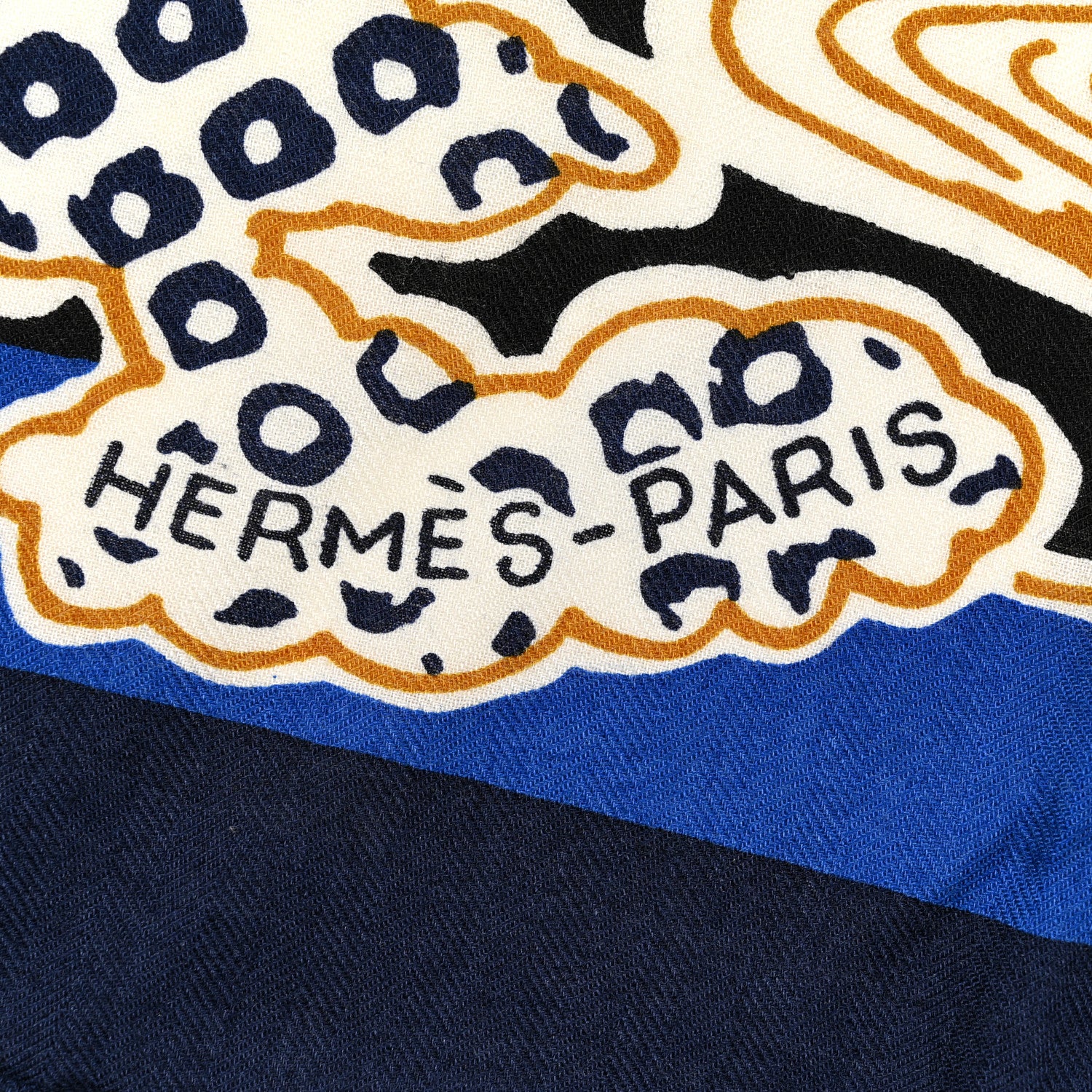 Hermes Cashmere Silk Bingata Shawl 140 Marine Bleu Dur Beige 2 of 5