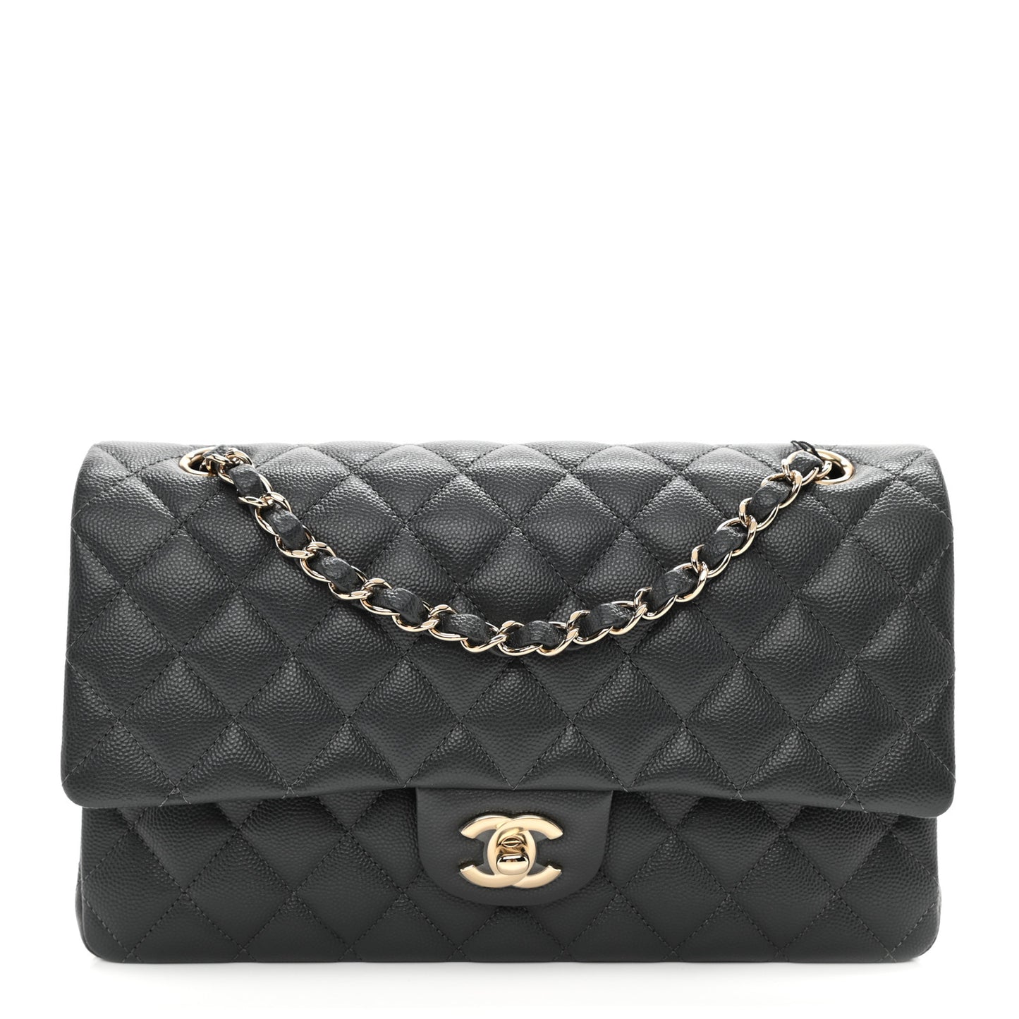 Caviar Quilted Medium Double Flap Dark Grey