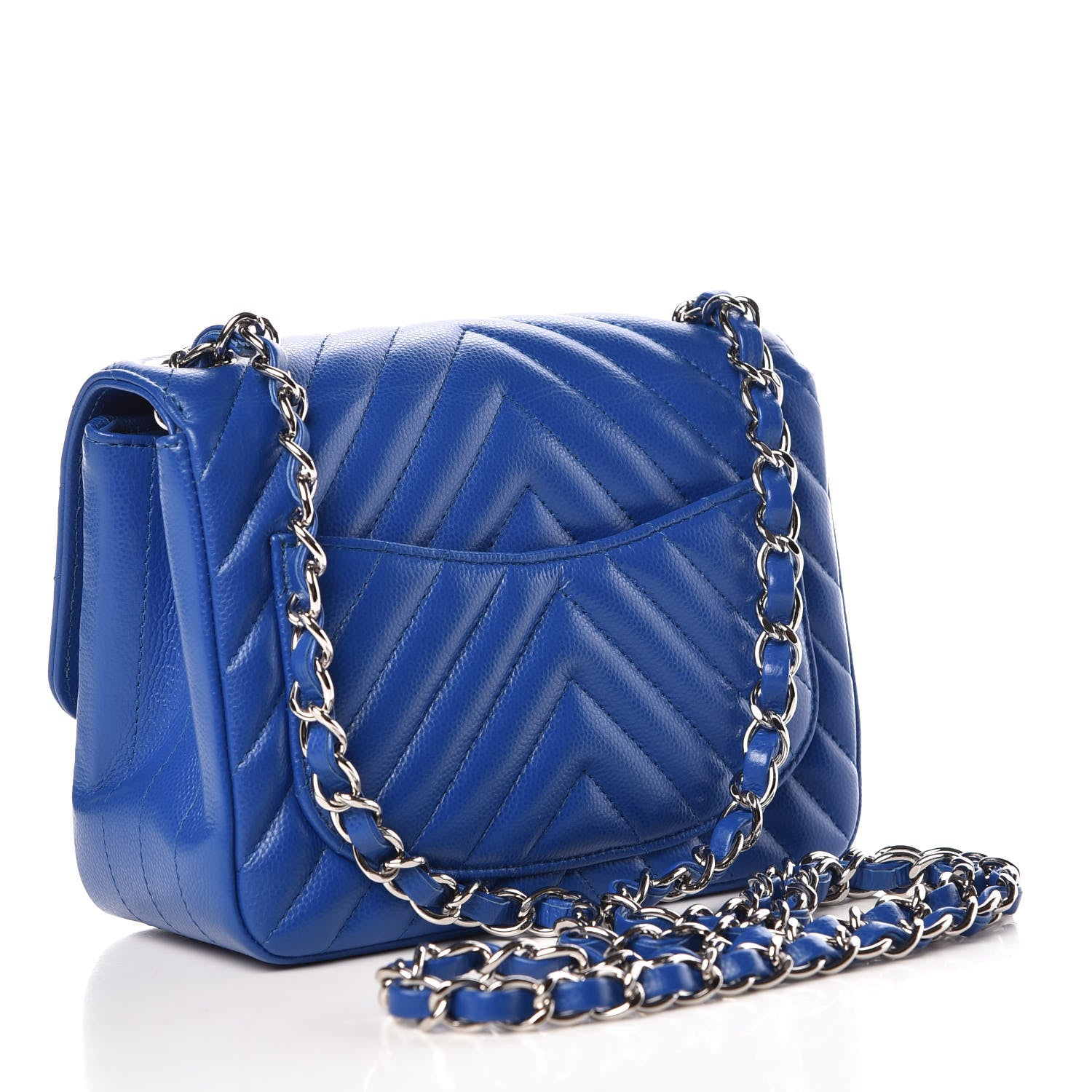 Chanel Caviar Chevron Quilted Mini Square Flap Blue 3 of 10