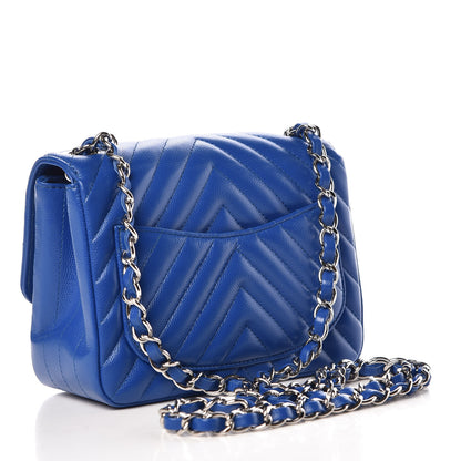 Chanel Caviar Chevron Quilted Mini Square Flap Blue 3 of 10