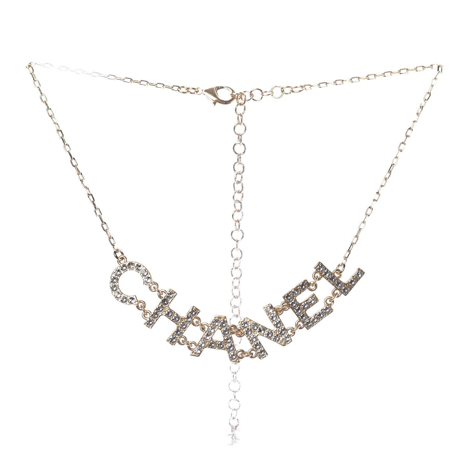 Chanel Metal Crystal Logo Necklace Gold 1 of 7