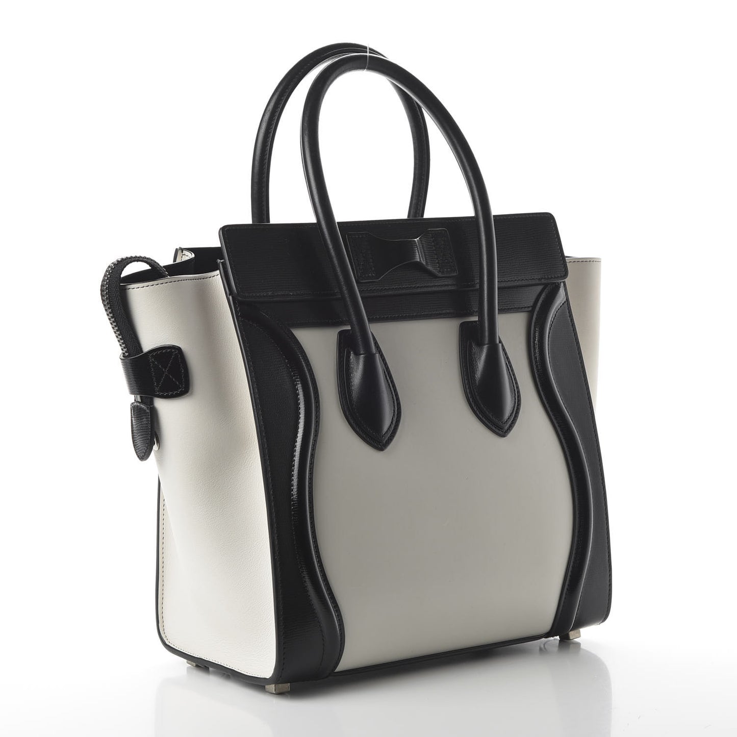 Sleek Calfskin Micro Bi-Color Luggage Black White