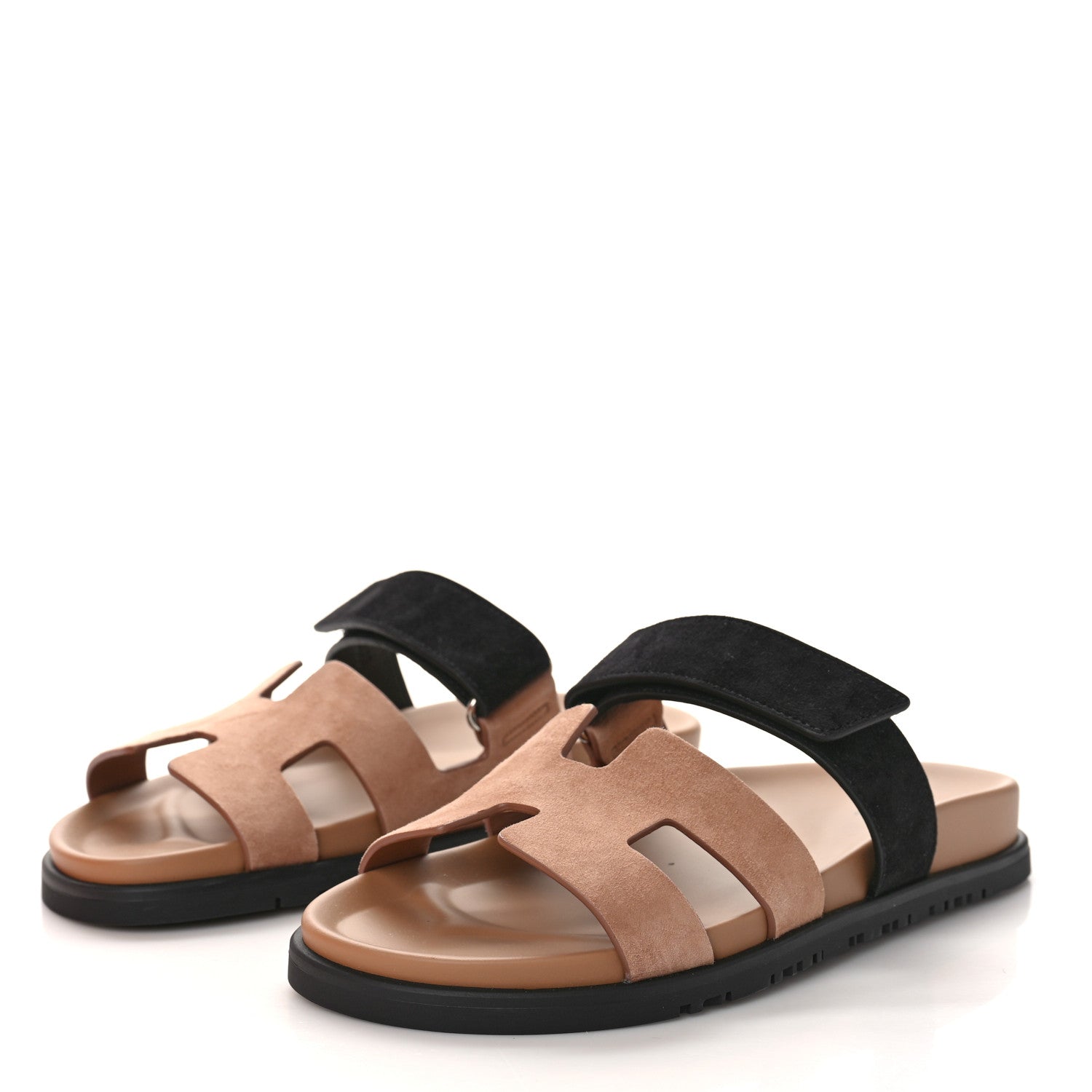 Hermes Suede Goatskin Womens Chypre Sandals 38 Rose Perle Black 3 of 11