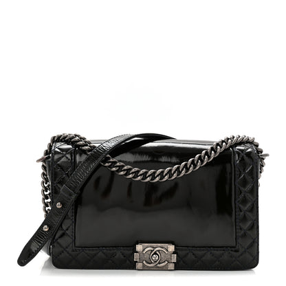 Chanel Patent New Medium Boy Reverso Flap Navy 1 of 10