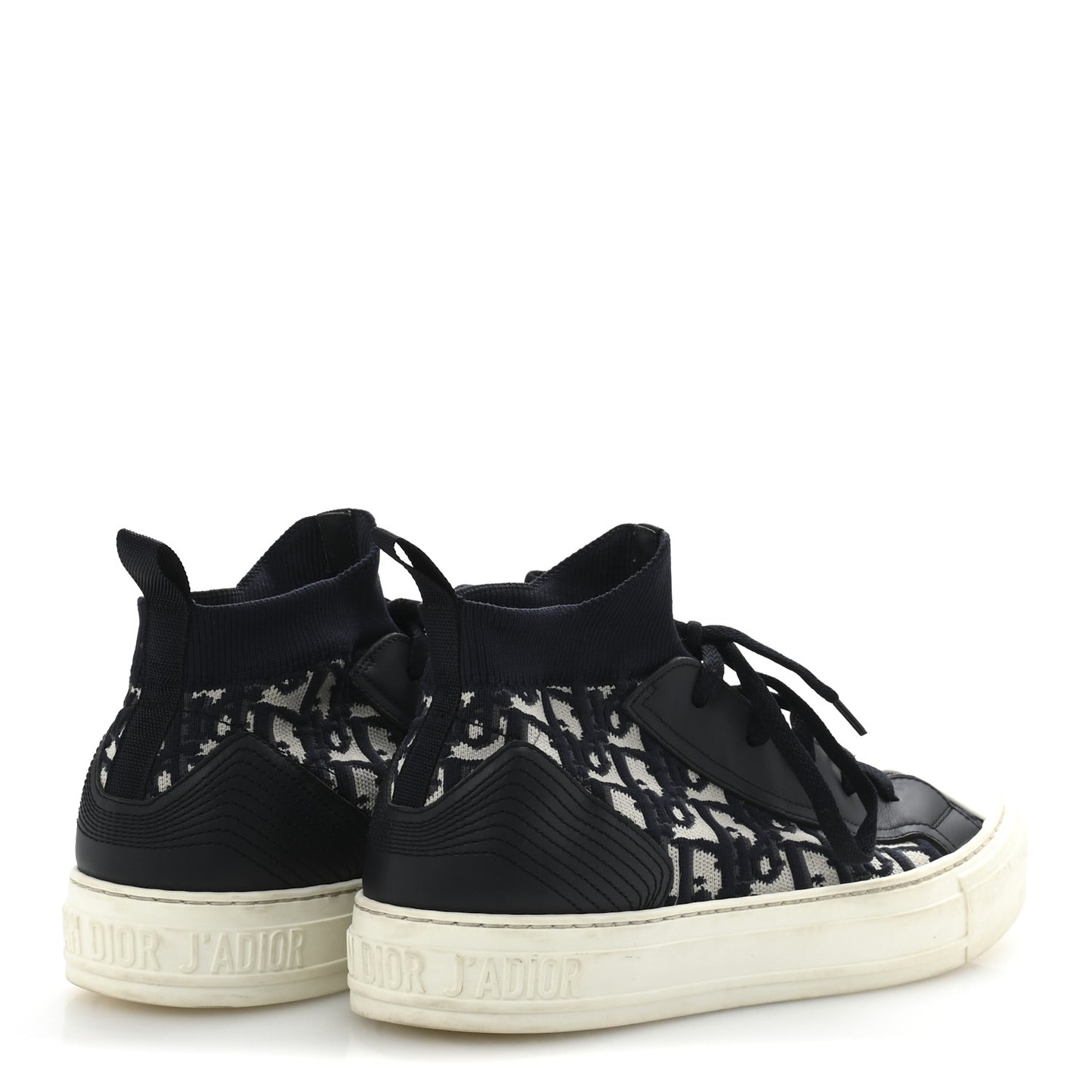 Technical Knit Calfskin Oblique Womens Walk'n Dior High Top Sneakers 39 Deep Blue