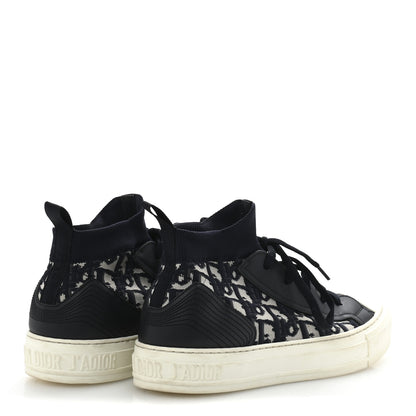 Christian Dior Technical Knit Calfskin Oblique Womens Walk'n Dior High Top Sneakers 39 Deep Blue 5 of 9