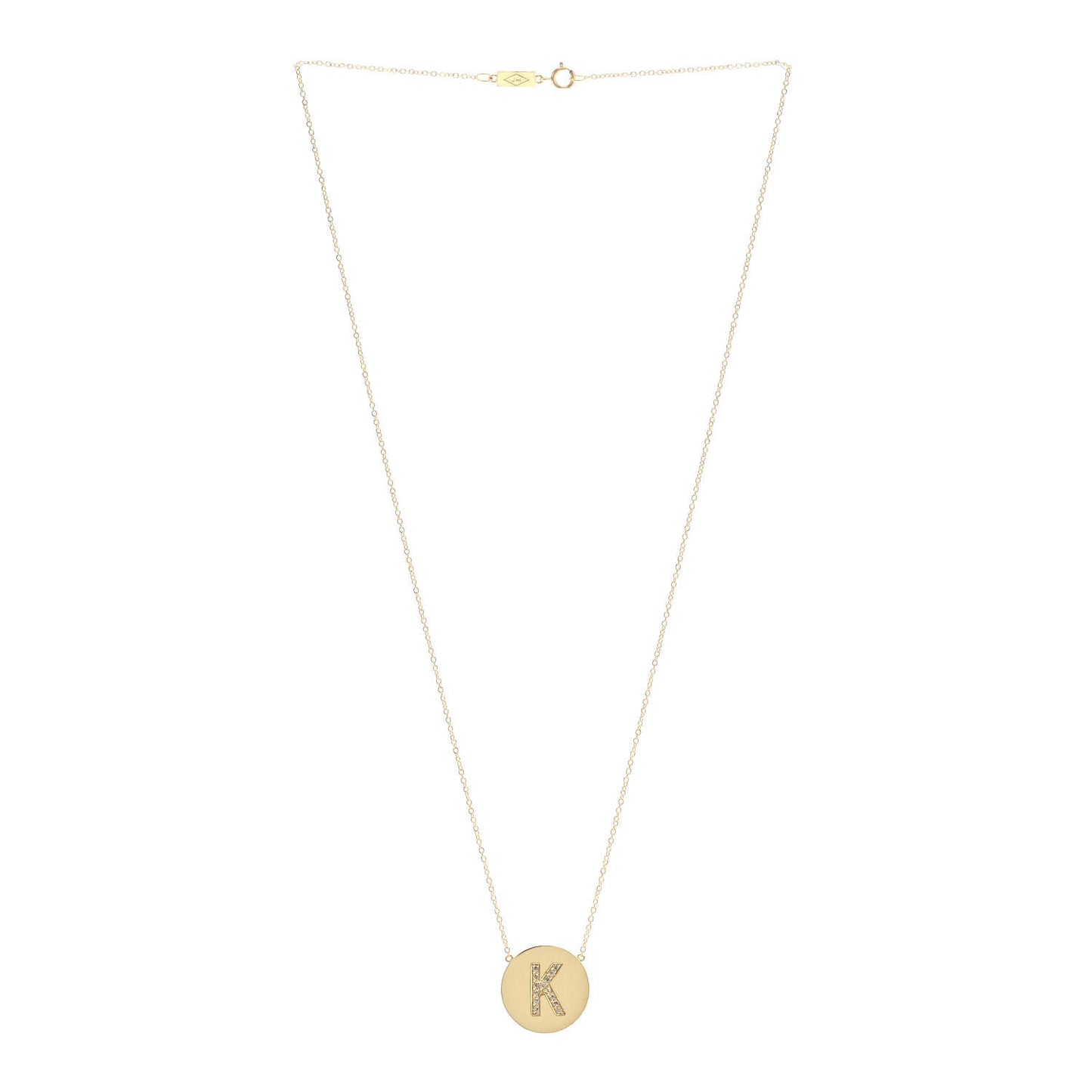 18K Yellow Gold Diamond Letter K Disc Necklace