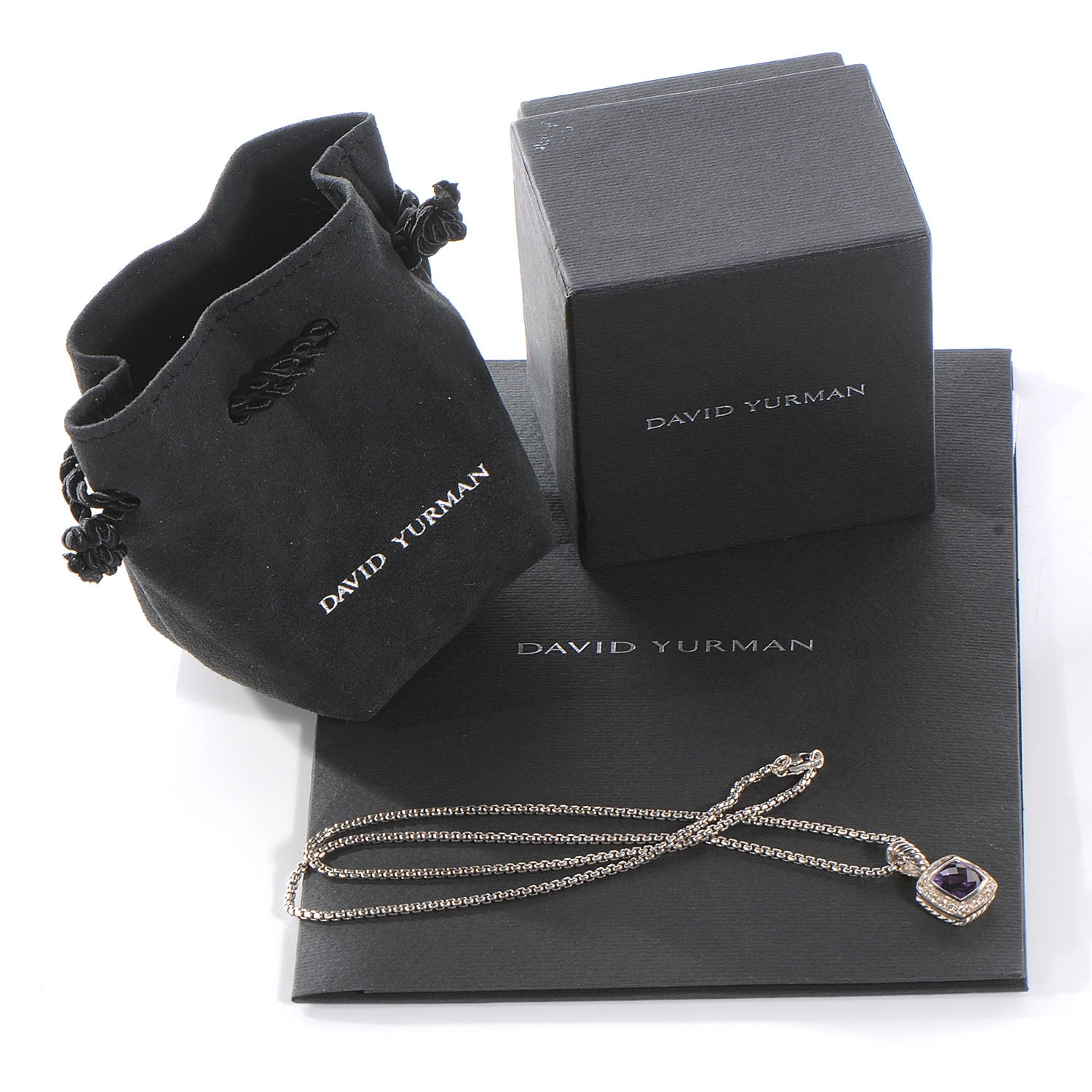 David Yurman Sterling Silver Diamond Amethyst 7mm Petite Albion Pendant Necklace 5 of 5