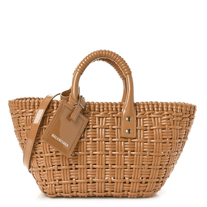 Balenciaga Varnished Faux Calfskin Braided XS Bistro Basket Beige 1 of 10