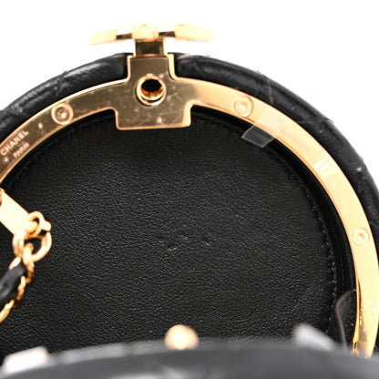 Chanel Lambskin Pearl Crystal Lion Round Minaudiere Clutch Black Gold 11 of 12