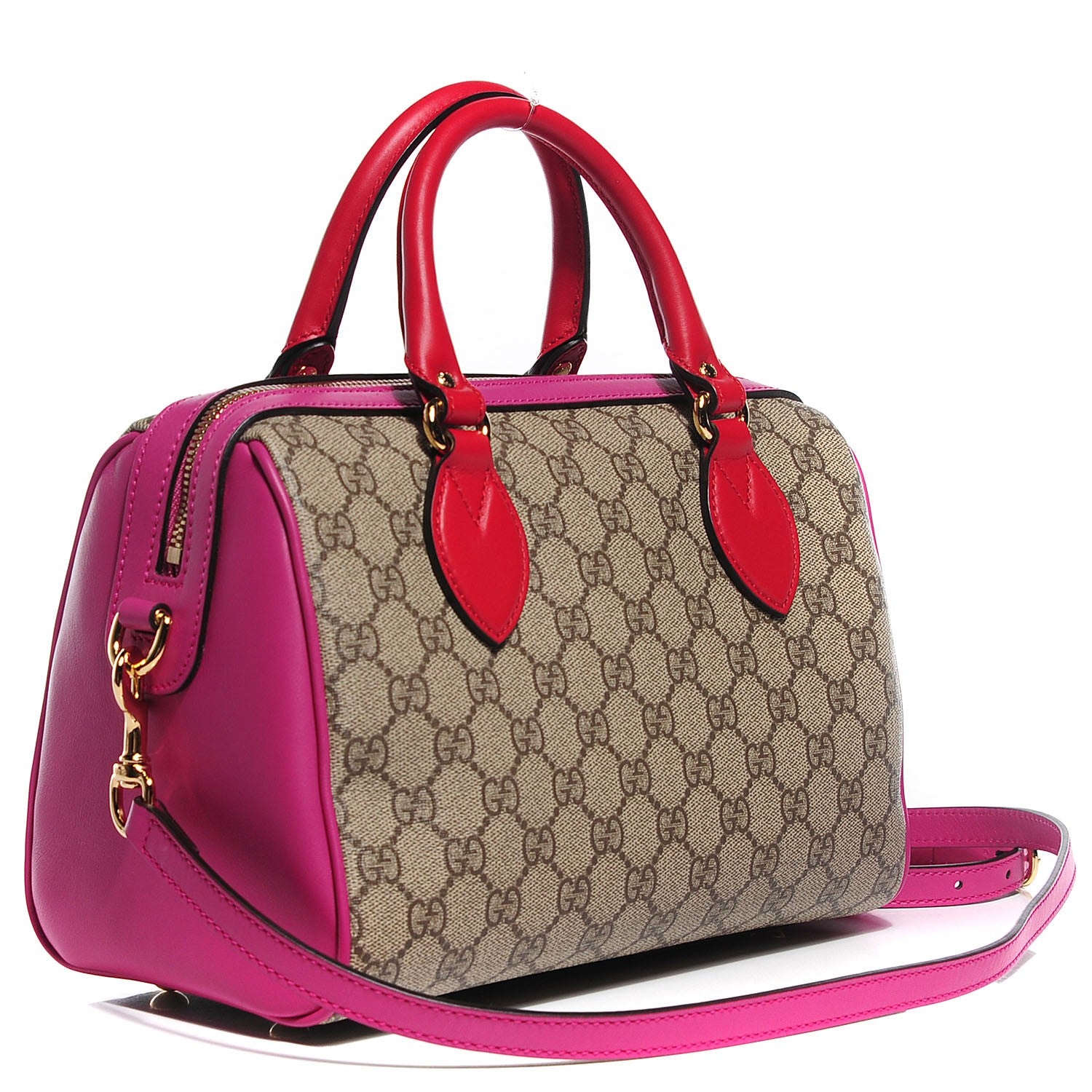 Gucci GG Supreme Monogram Moon Calfskin Small Boston Beige Ebony Hibiscus Red New Rosette 3 of 9