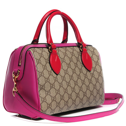 Gucci GG Supreme Monogram Moon Calfskin Small Boston Beige Ebony Hibiscus Red New Rosette 3 of 9