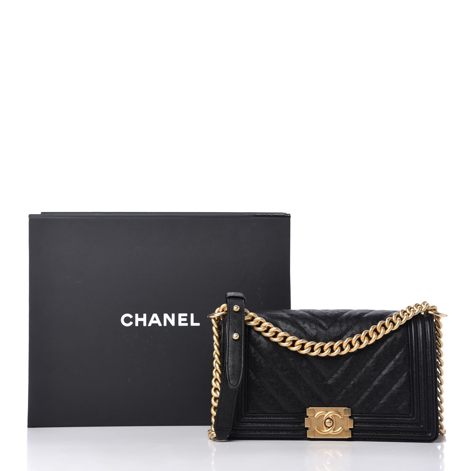 Chanel Caviar Chevron Quilted Medium Boy Flap Black 11 of 11