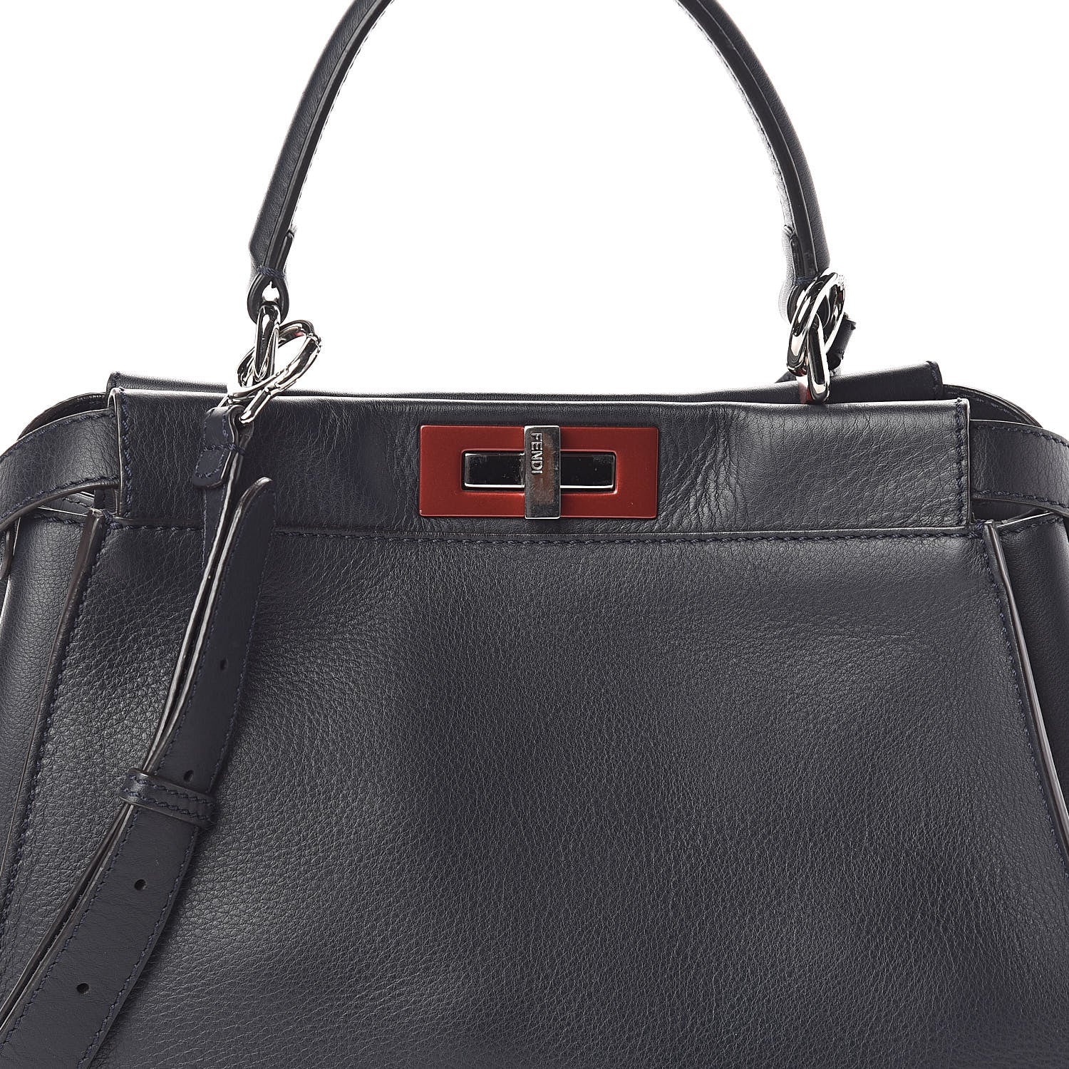 Fendi Vitello Seta Shiny Nappa Medium Peekaboo Iconic Satchel Blue Notte Ardesia 8 of 10