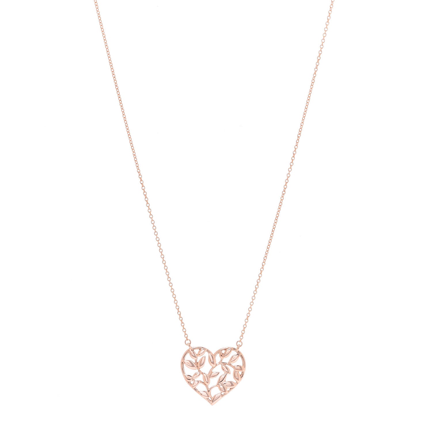 Tiffany 18K Rose Gold Paloma Picasso Olive Leaf Heart Pendant Necklace 1 of 6