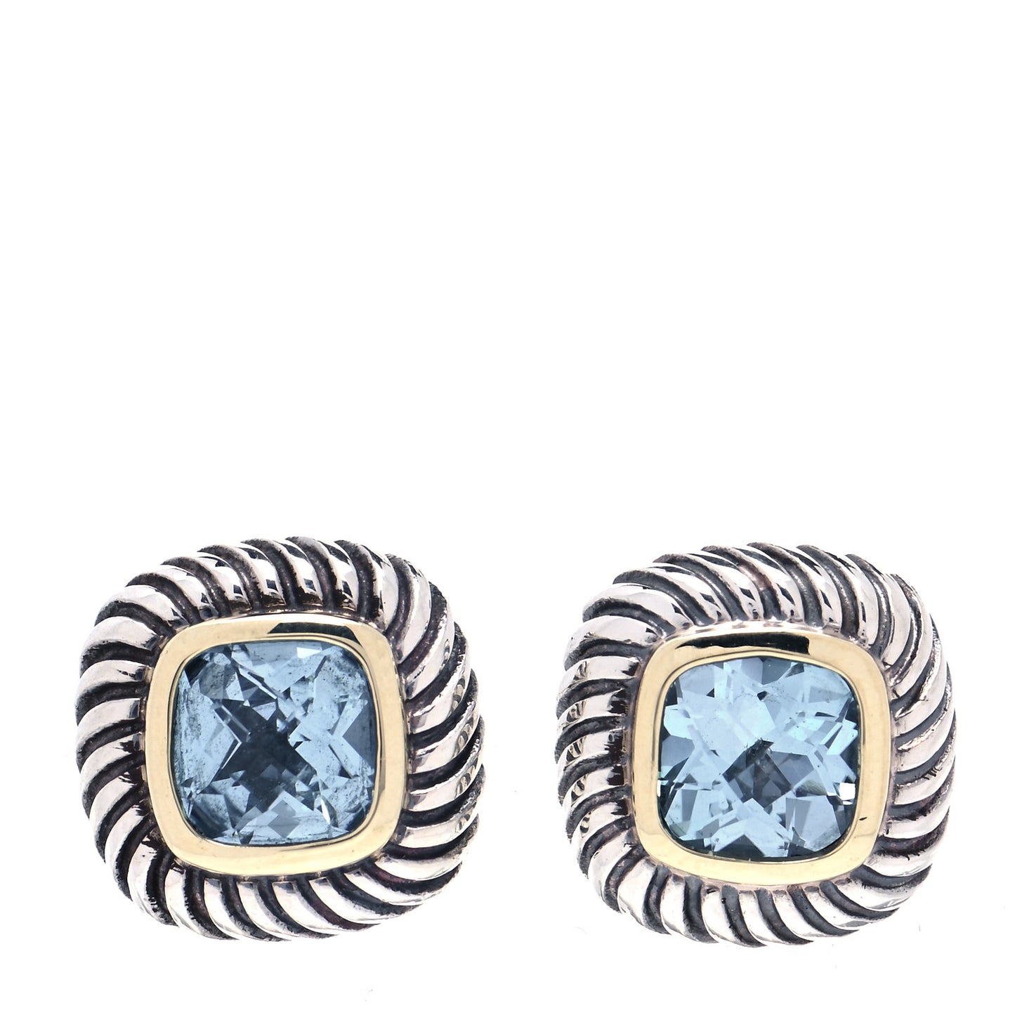 Sterling Silver 14K Yellow Gold Blue Topaz 7mm Albion Earrings