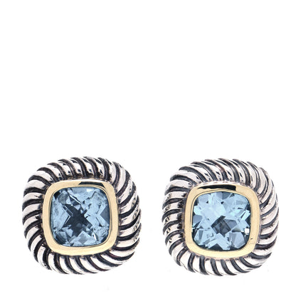 David Yurman Sterling Silver 14K Yellow Gold Blue Topaz 7mm Albion Earrings 1 of 4
