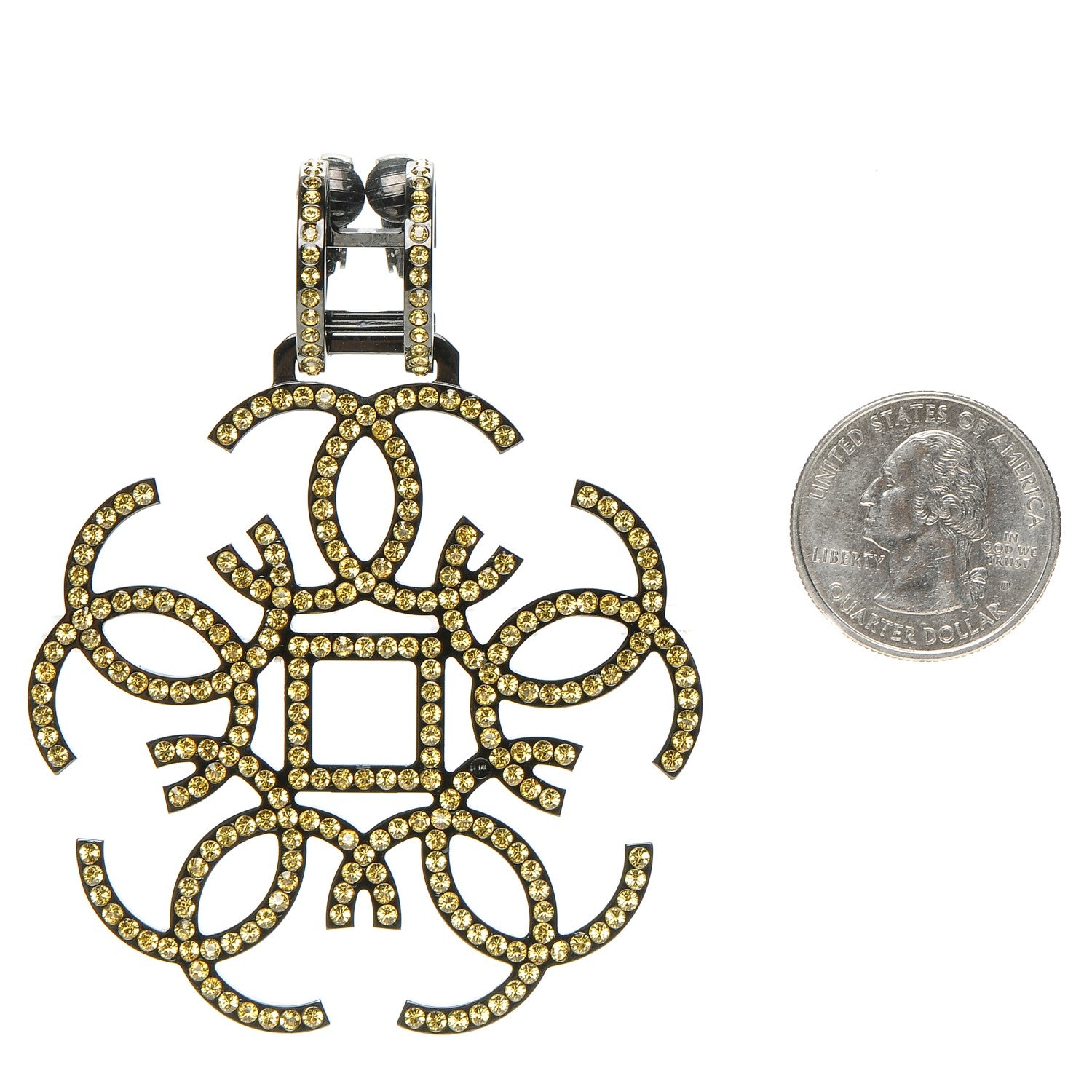 Chanel Crystal CC Clip On Earring Black Yellow 2 of 4