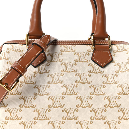 Celine Triomphe Canvas Calfskin Small Boston Bag White 8 of 10