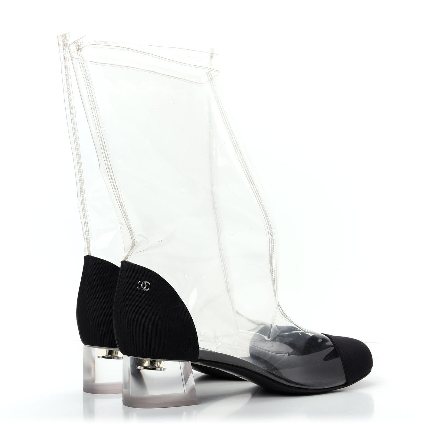 PVC Grosgrain High Boots 38 Transparent Black