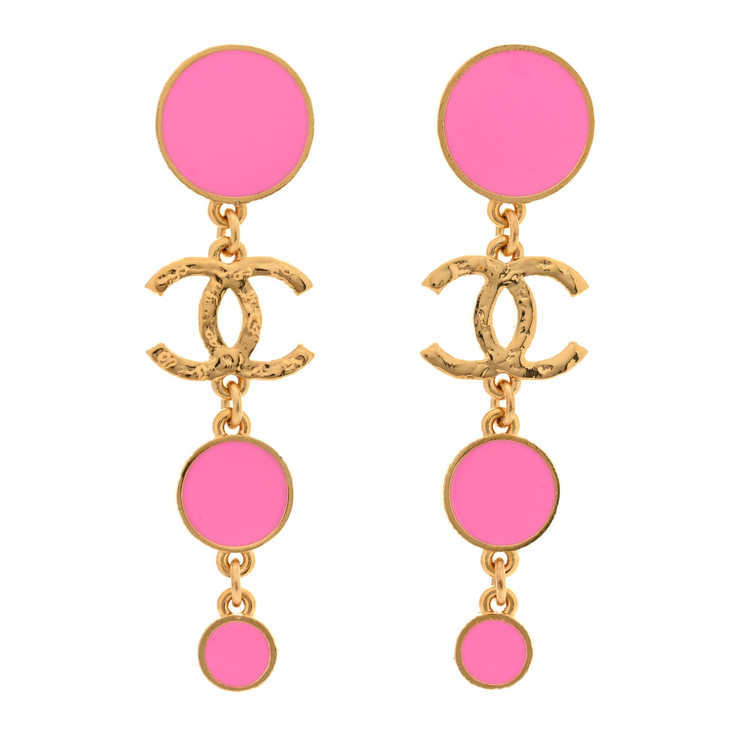 Metal Resin Disc CC Drop Earrings Gold Pink