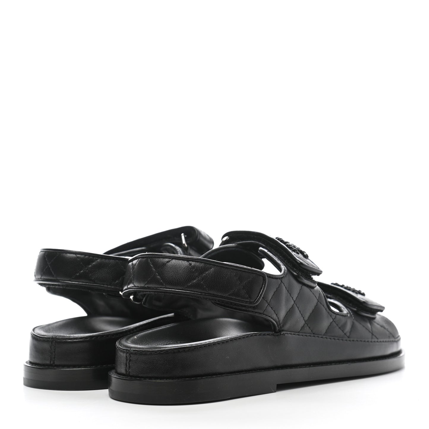 Lambskin Quilted Velcro Dad Sandals 35.5 So Black