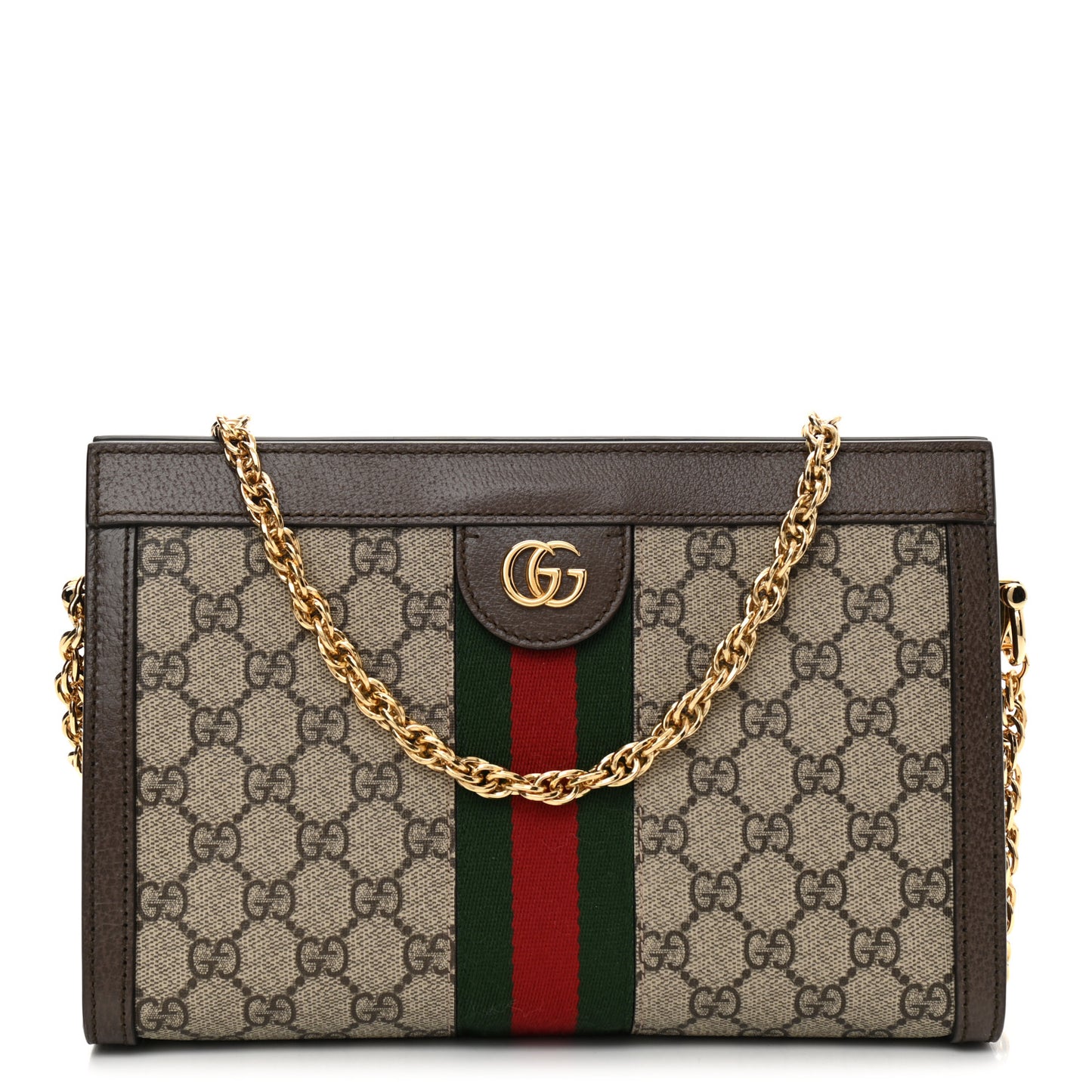 GG Supreme Monogram Web Small Ophidia Chain Shoulder Bag Brown