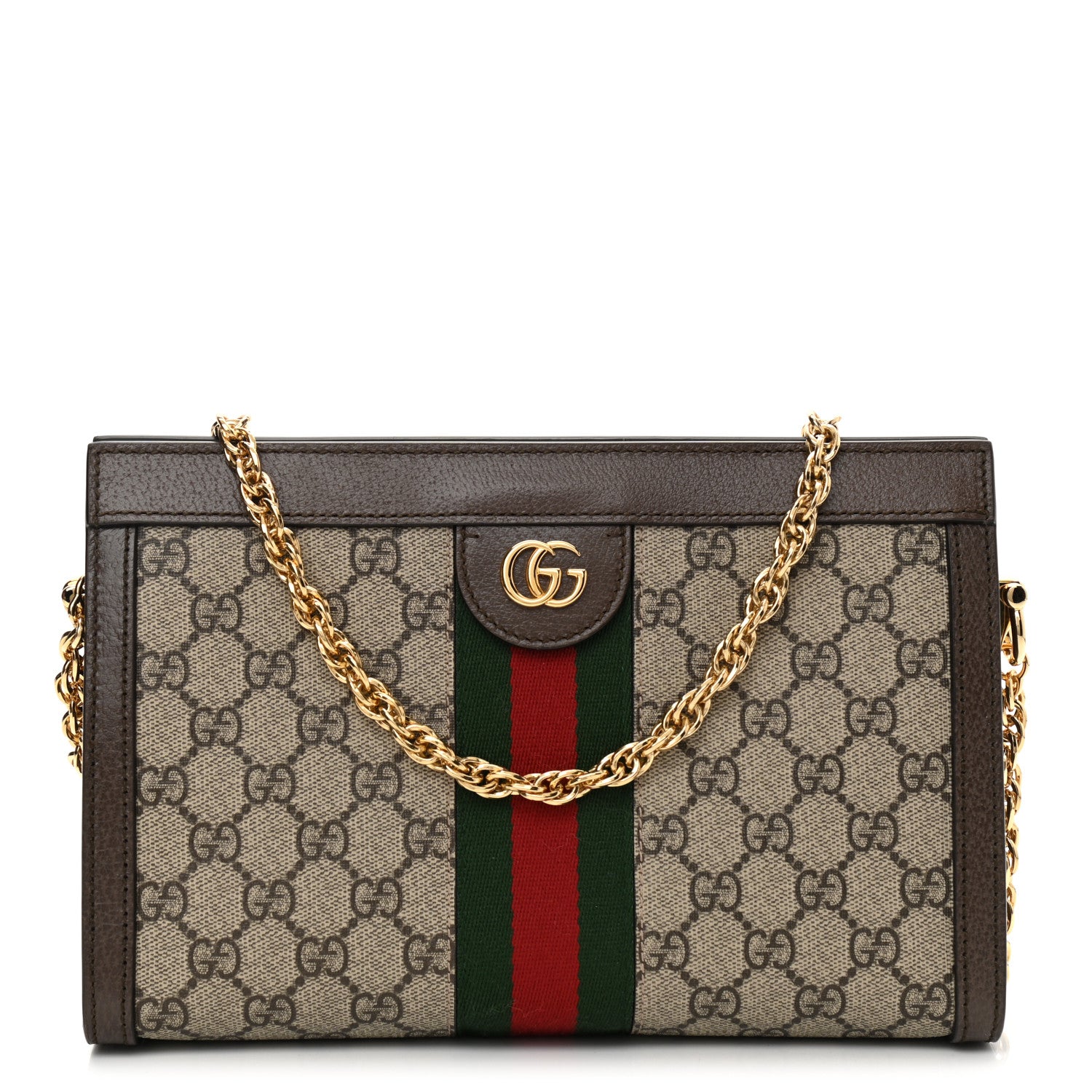 Gucci GG Supreme Monogram Web Small Ophidia Chain Shoulder Bag Brown 1 of 8