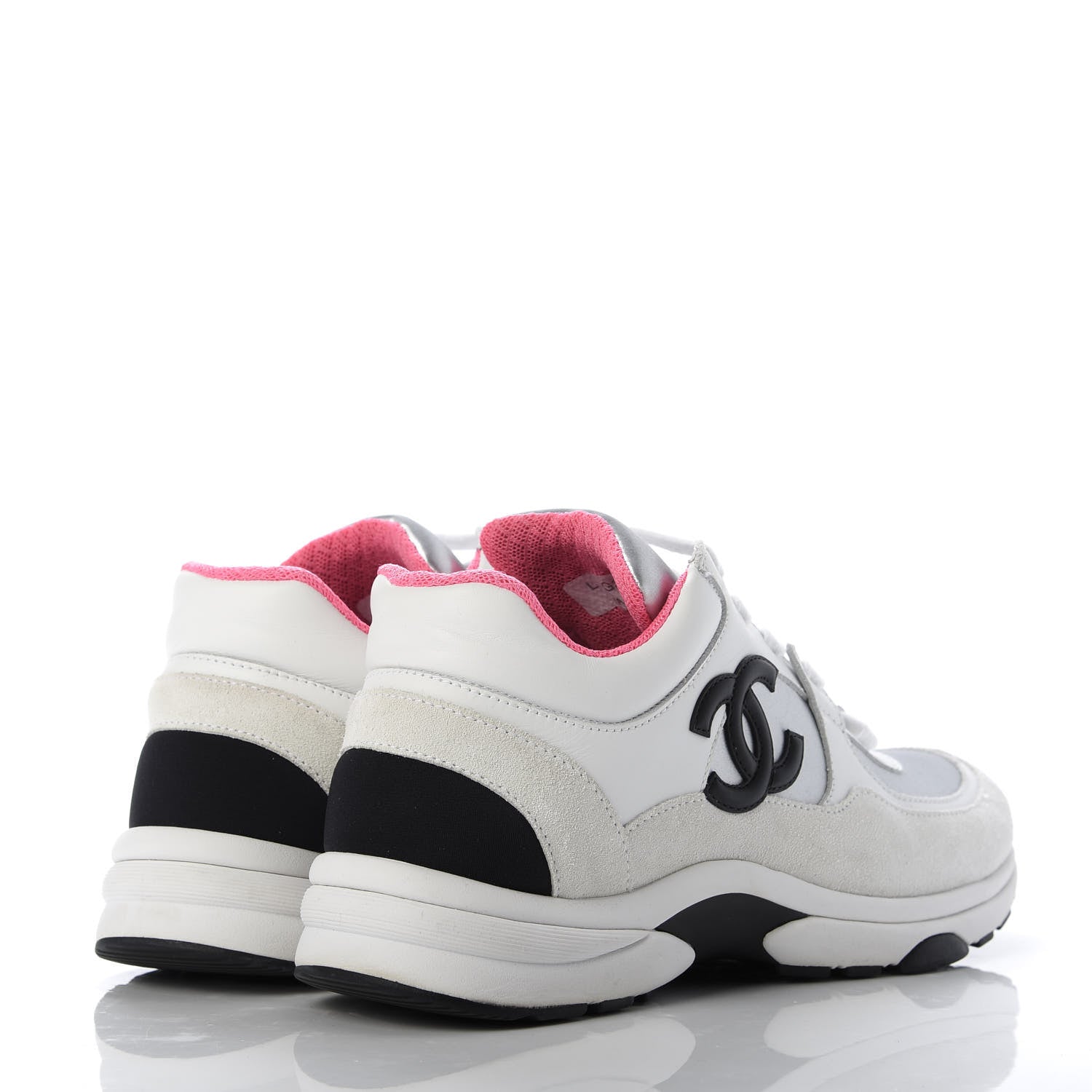 Chanel Calfskin Fabric Sneakers 37 White Silver Fluo Pink 4 of 9