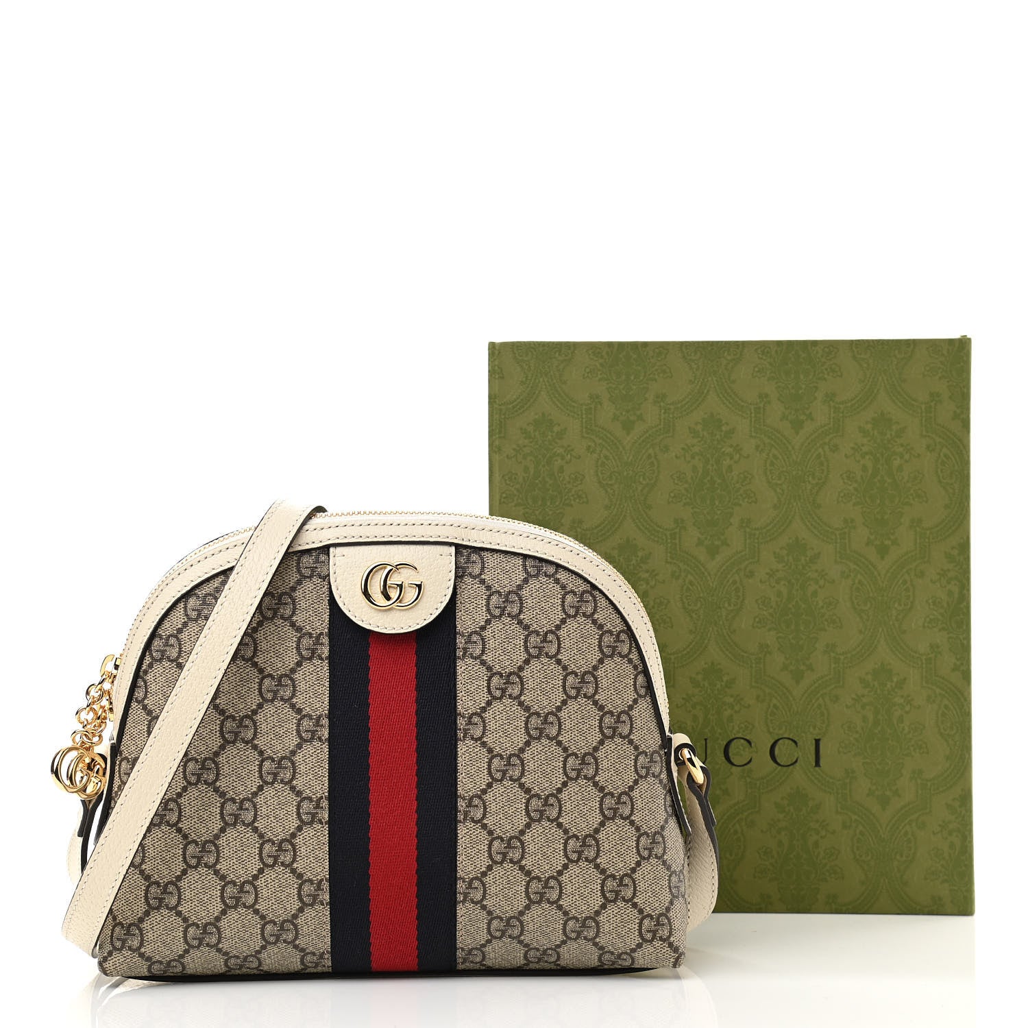 Gucci GG Supreme Monogram Textured Dollar Calfskin Web Small Ophidia Dome Shoulder Bag Beige Ebony Mystic White 11 of 11