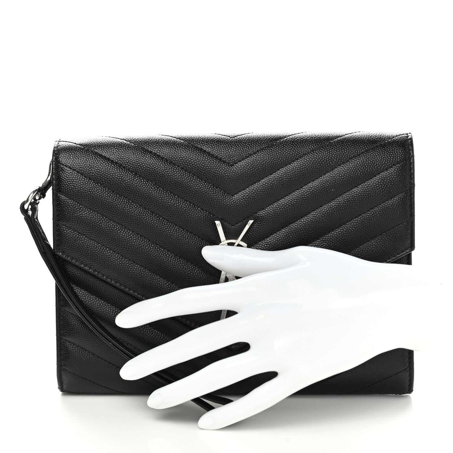 Saint Laurent Grain De Poudre Matelasse Chevron Monogram Envelope Clutch Black 2 of 15